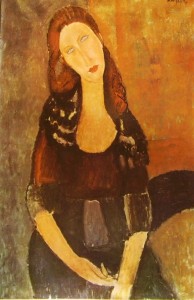 Jeanne Hébuterne seduta, in fronte, cm 92 x 60, Proprietà privata, Parigi.